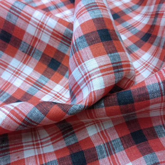 Scottish checks red - linen fabric - 221P