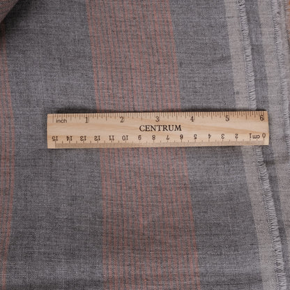 Grey linen fabric - pink stripes - 485A