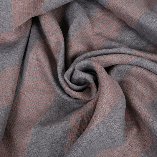 Grey linen fabric - pink stripes - 485A