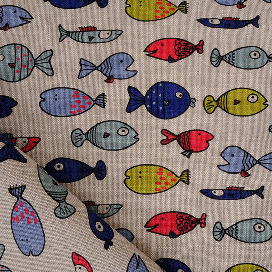 Fish print -  Linen cotton blended fabric - 086P