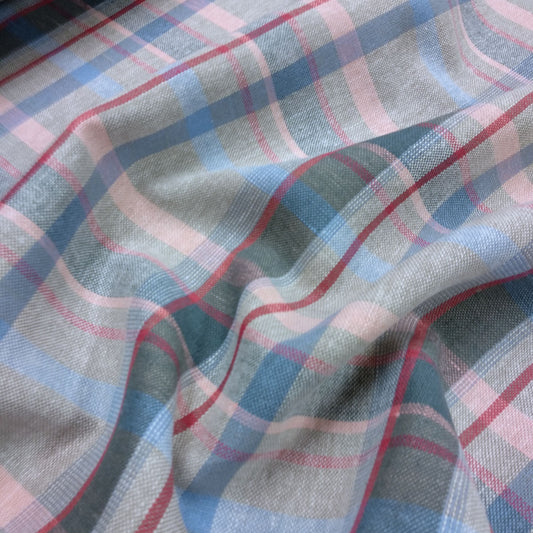 Tartain - blue grey bordo - linen fabric - 284M