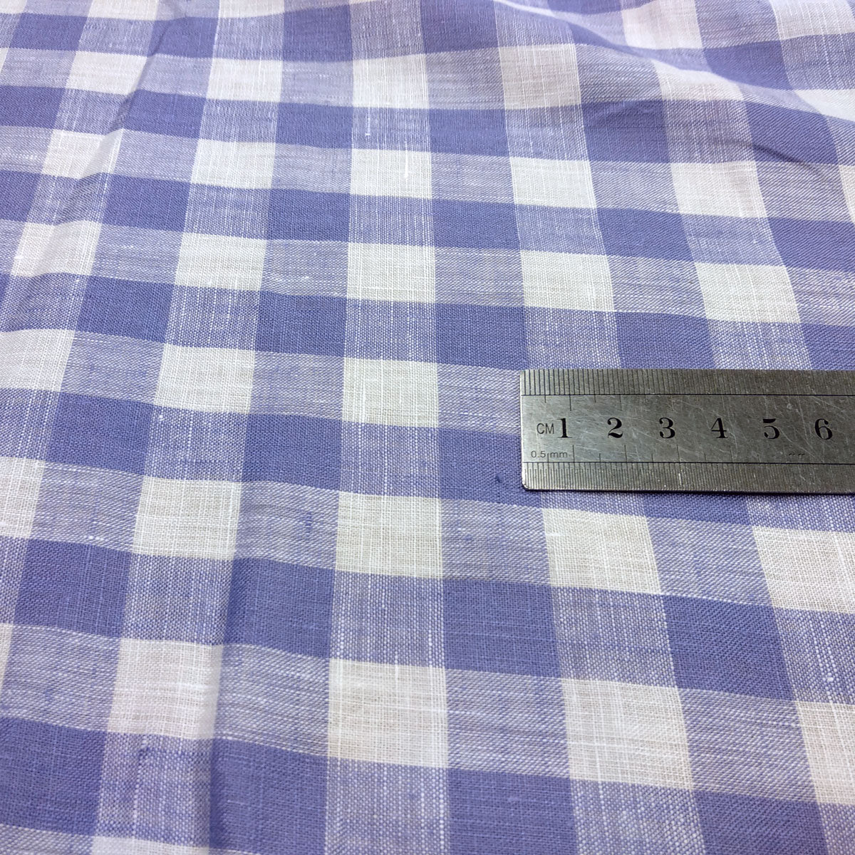 Gingham -  white purple check - linen fabric - 527P