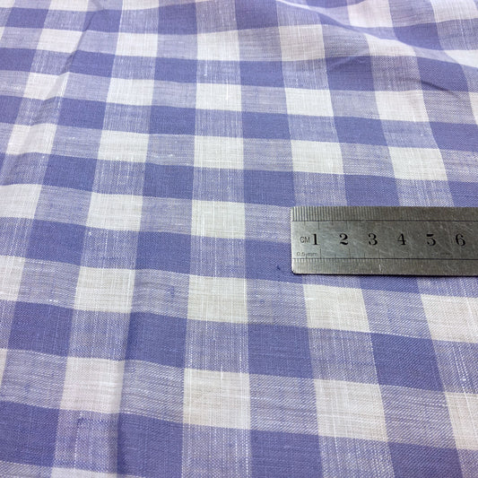 Gingham -  white purple check - linen fabric - 527P