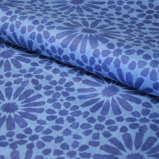 Floral on blue - printed linen fabric - 597P