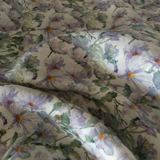 Violet flower print on natural - 0530P