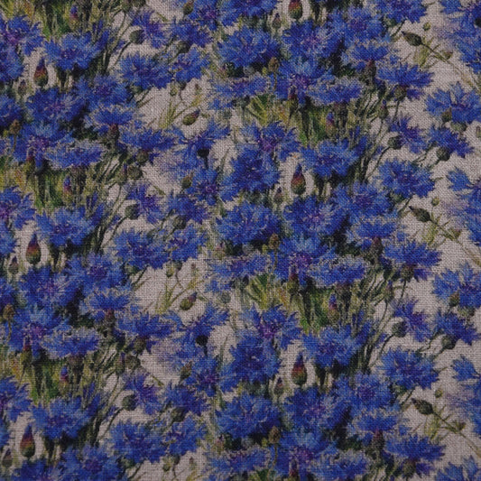 100% linen fabric Blue Cornflower print - Floral 054P