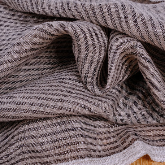 Sheer linen fabric - grey black striped - 495L