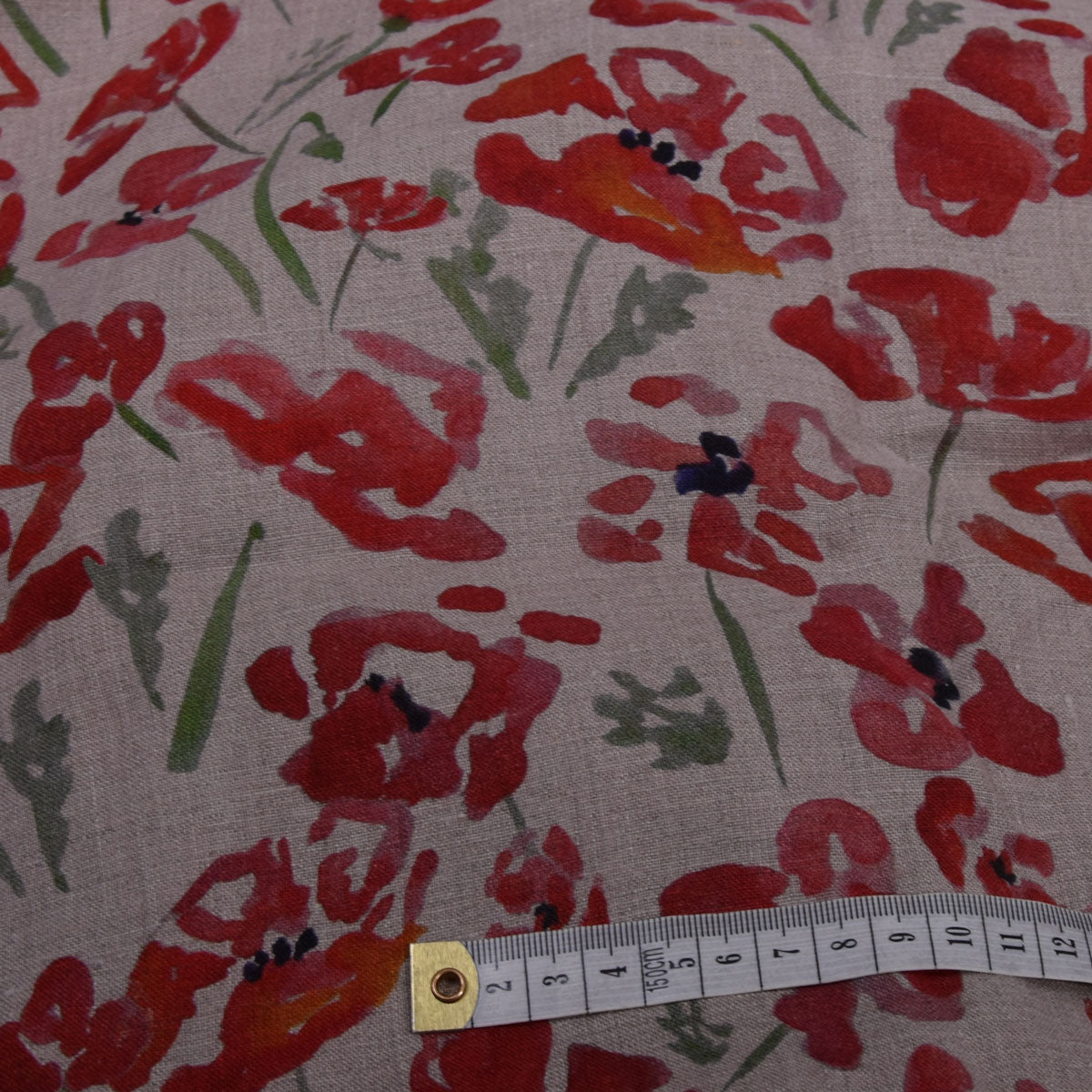 Poppy on natural - printed linen fabric - 051P