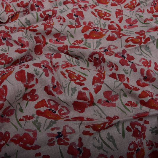 Poppy on natural - printed linen fabric - 051P