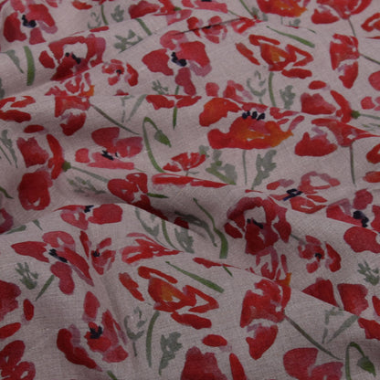 Poppy on natural - printed linen fabric - 051P