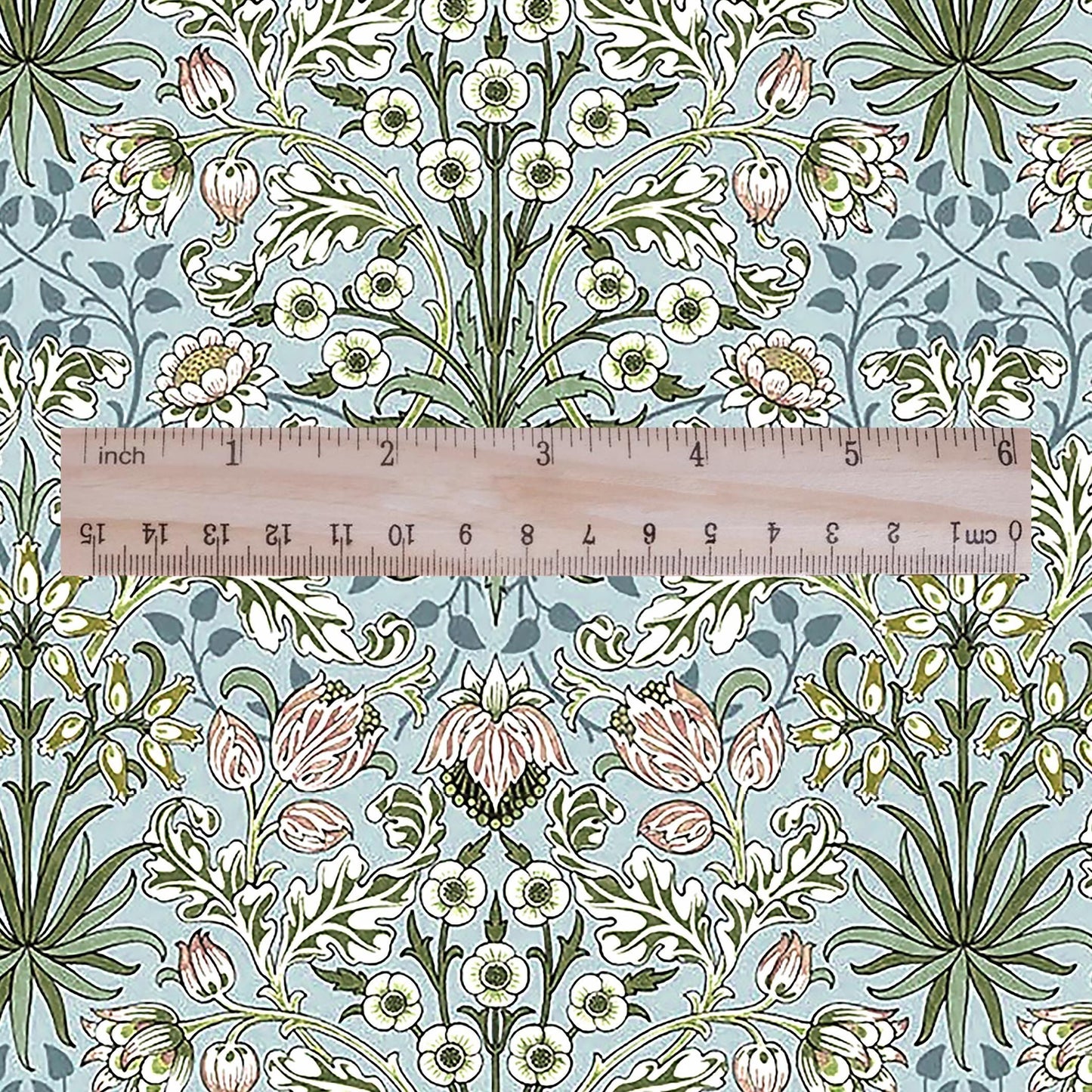 100% LINEN Fabric William Morris Hyacinth pale green print - British linen floral upholstery home textile Victorian fabrics 3261