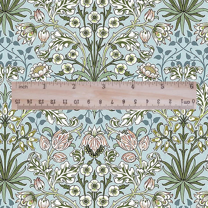 100% LINEN Fabric William Morris Hyacinth pale green print - British linen floral upholstery home textile Victorian fabrics 3261