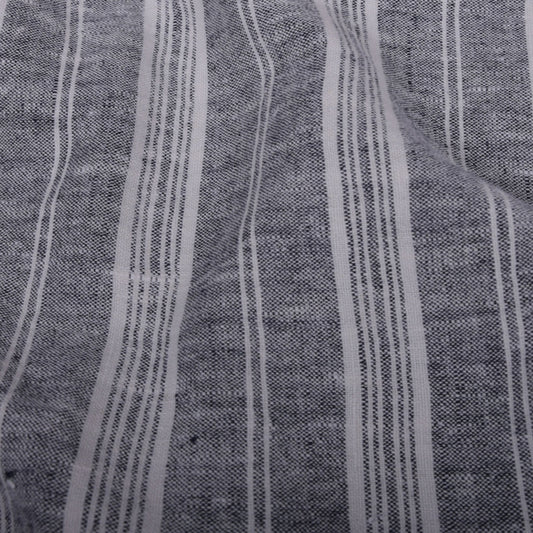 Multistriped  - black white -  linen fabric -710H