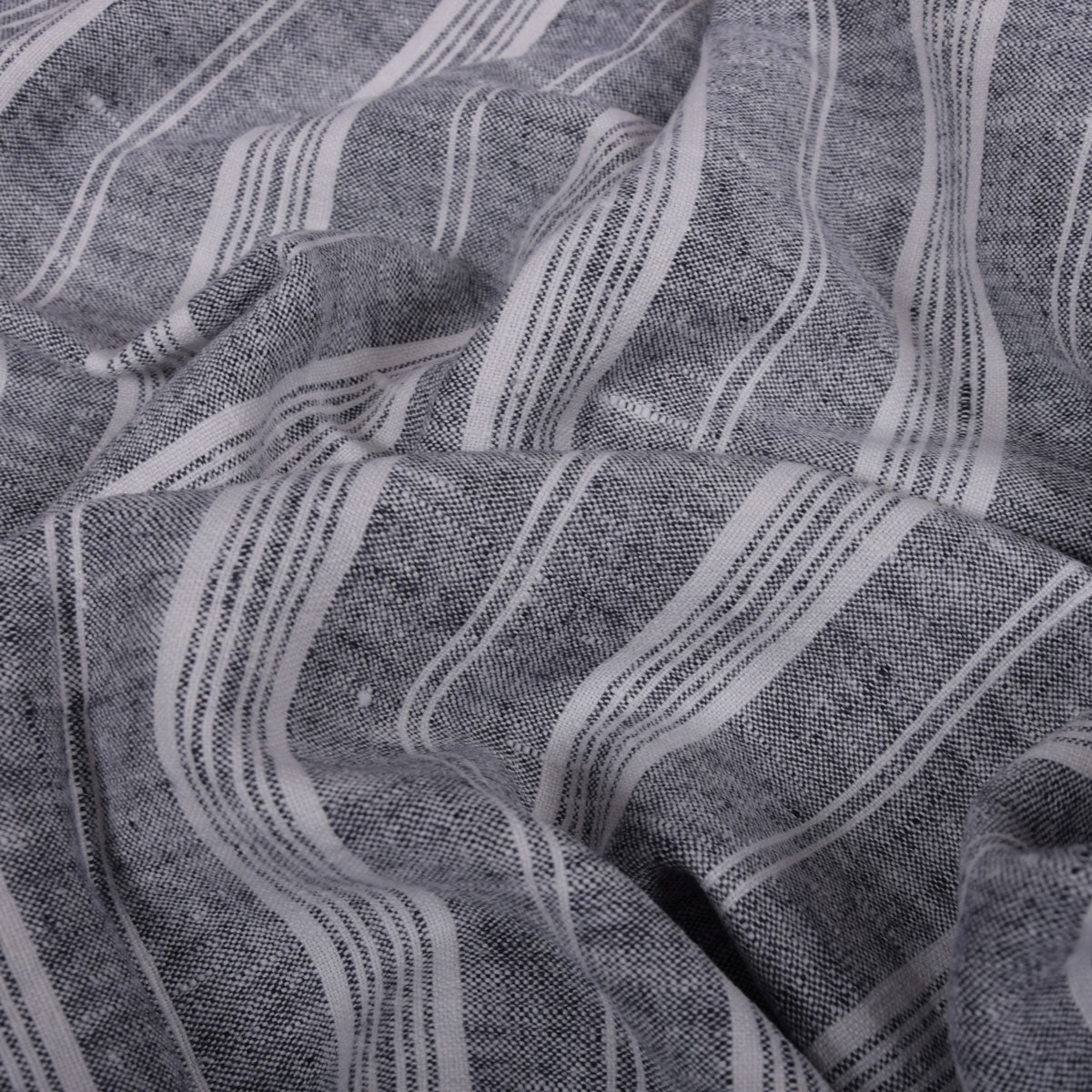 Multistriped  - black white -  linen fabric -710H