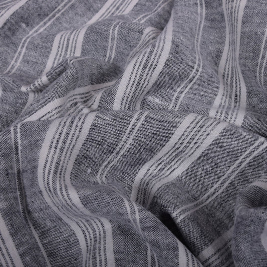 Multistriped  - black white -  linen fabric -710H