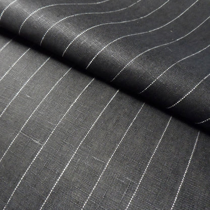 Striped black white - linen fabric - 258P