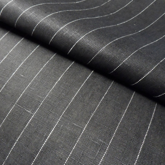 Striped black white - linen fabric - 258P