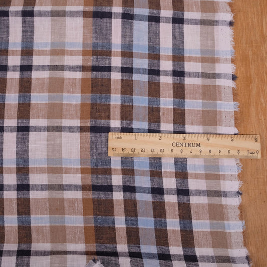 Tartain blue lightweight linen fabric - 112PL