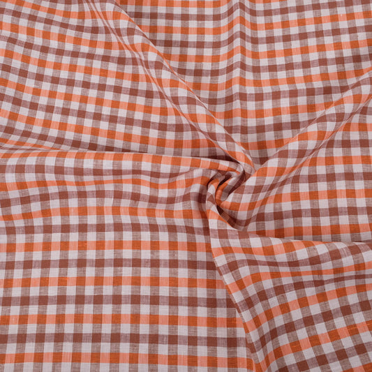 Classic check orange brown - linen fabric - 113LP