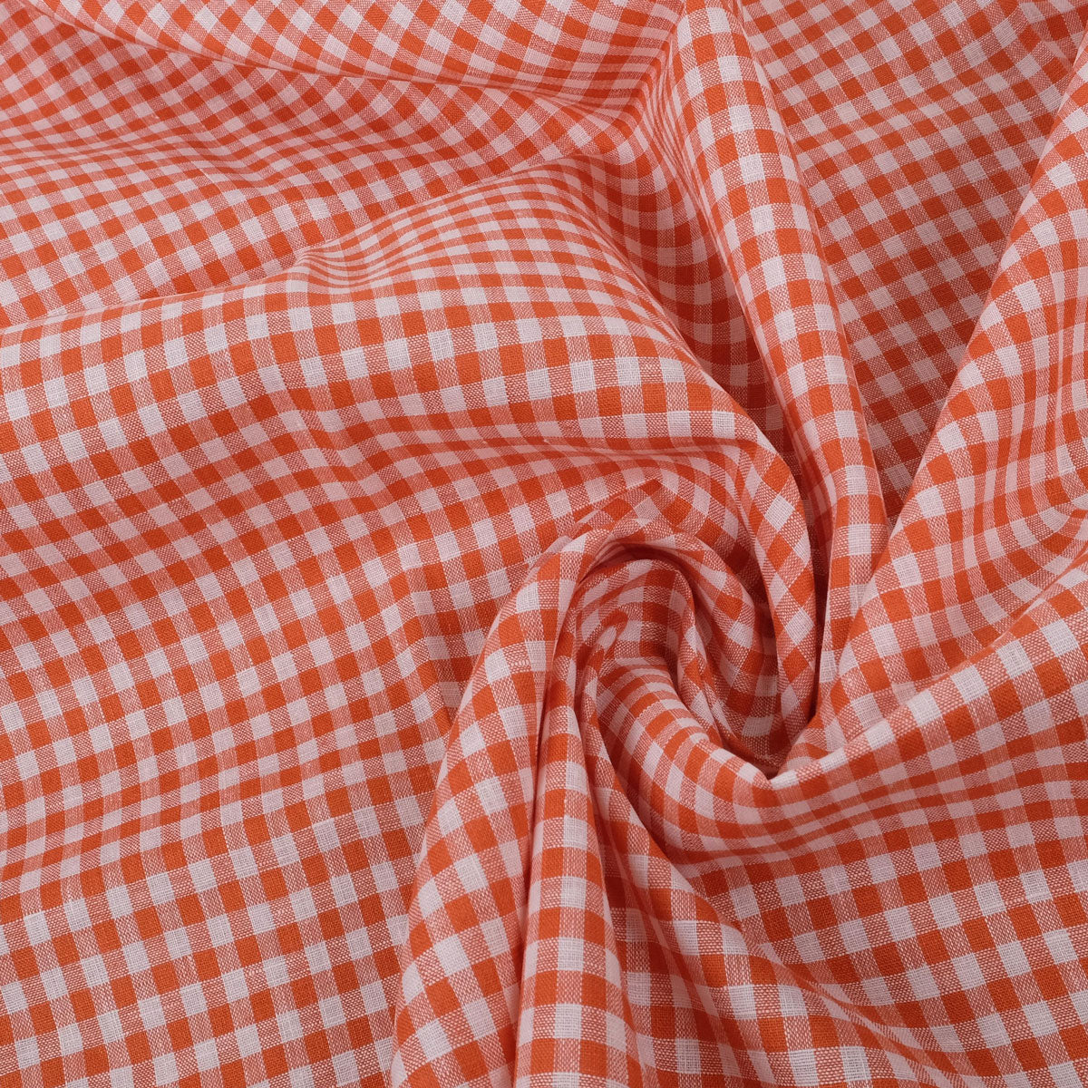 Classic check carrot red - linen fabric - 114LP