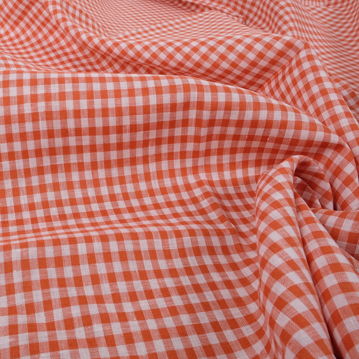 Classic check carrot red - linen fabric - 114LP