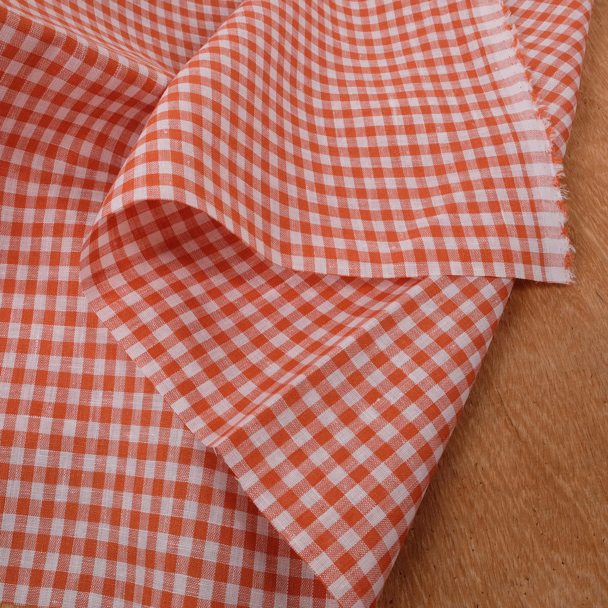 Classic check carrot red - linen fabric - 114LP