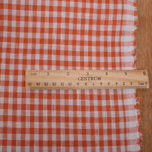 Classic check carrot red - linen fabric - 114LP