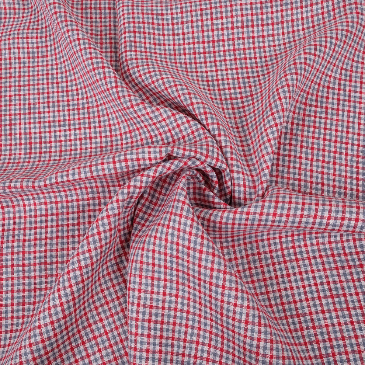 Check red grey - linen fabric - 117LP