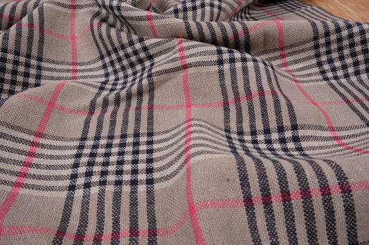 Tartan brown- heavy linen fabric-  118M