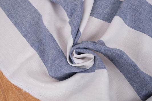 Maxi stripes - blue white - linen fabric - 121M