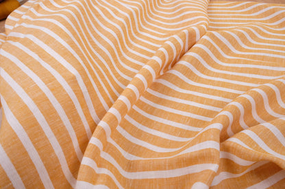 Striped - mustard with white - linen fabric - 123L