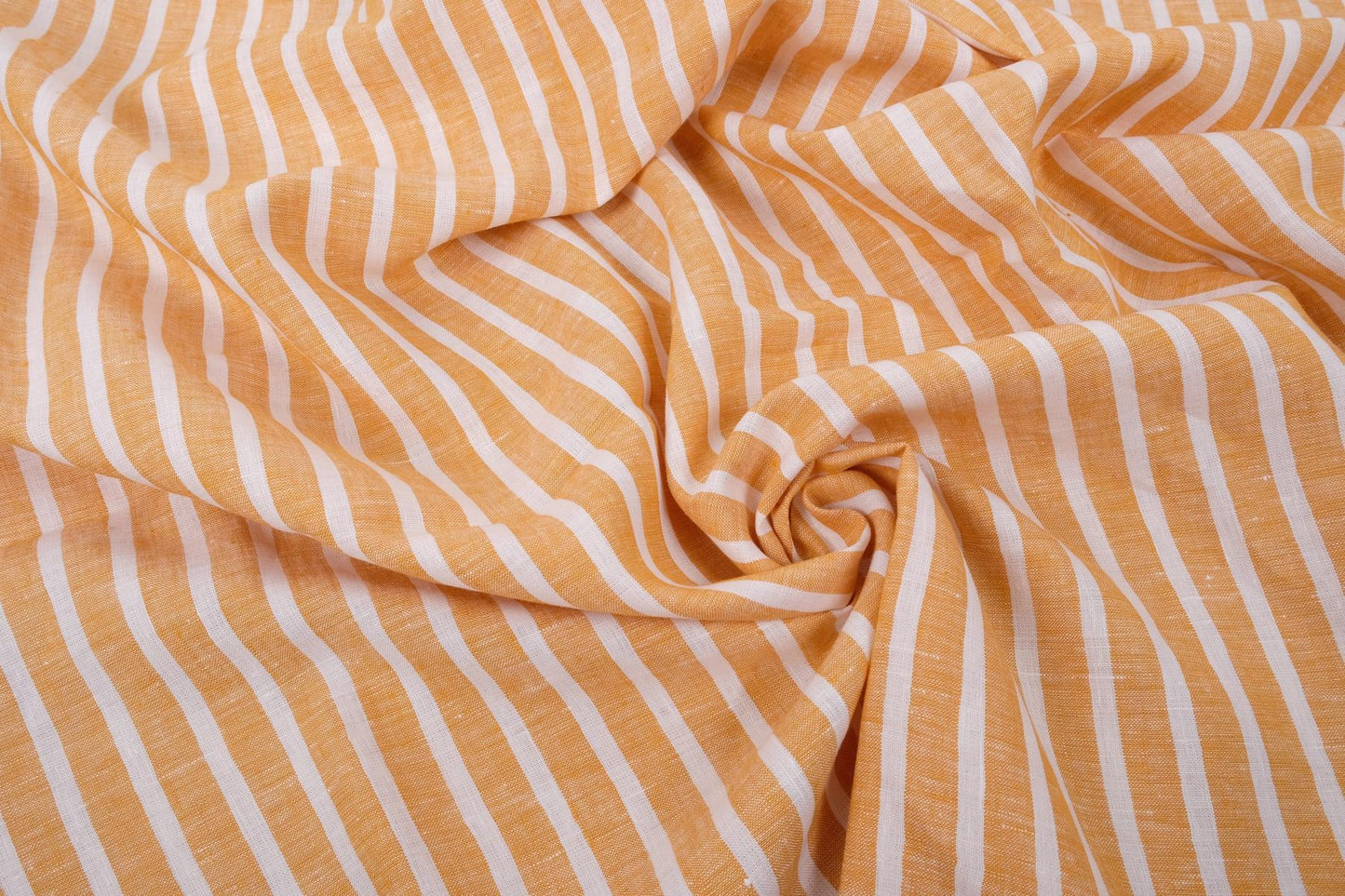 Striped - mustard with white - linen fabric - 123L