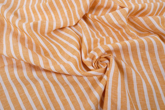 Striped - mustard with white - linen fabric - 123L