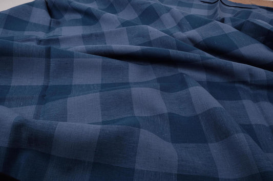 Gingham blue - linen fabric - 181R