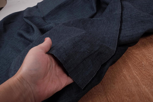 Herringbone - dark blue - linen fabric - 182R