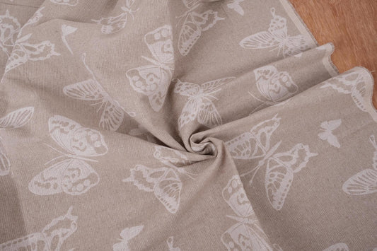 Double sided - butterfly natural - linen fabric - 179R