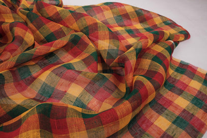 Sheer linen fabric - red green yellow - 996Z