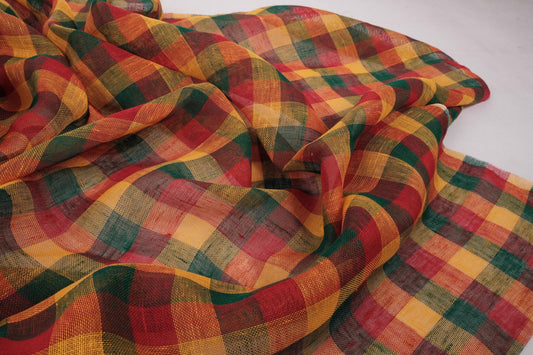 Sheer linen fabric - red green yellow - 996Z