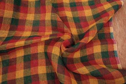Sheer linen fabric - red green yellow - 996Z