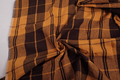 Tartain brown yellow  - extra wide heavy linen fabric- 847R