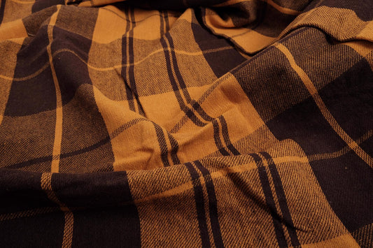 Tartain brown yellow  - extra wide heavy linen fabric- 847R
