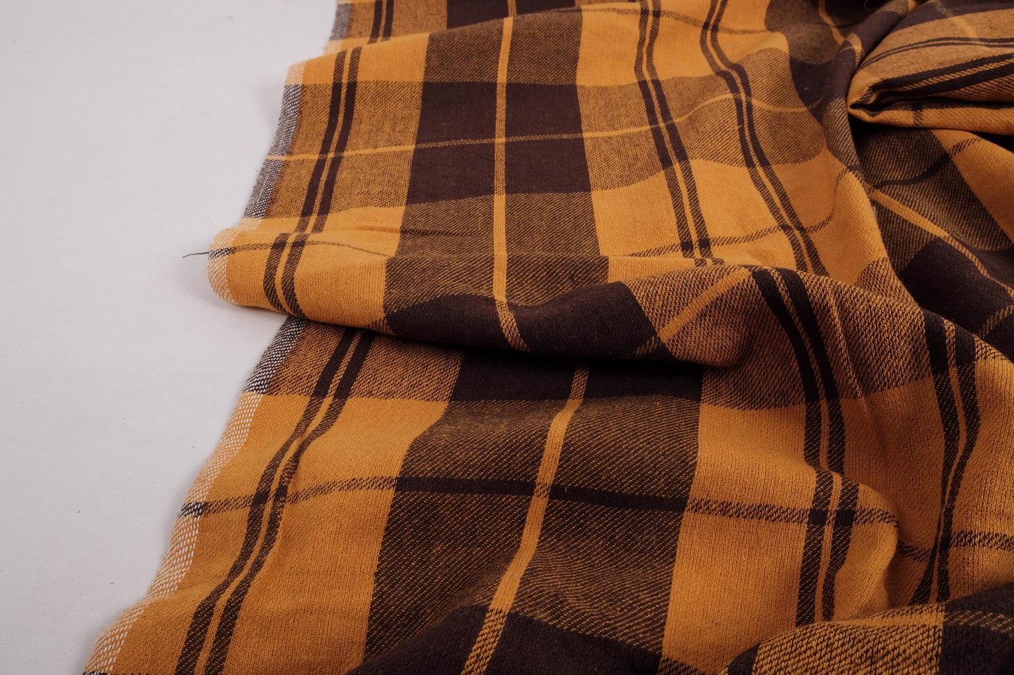 Tartain brown yellow  - extra wide heavy linen fabric- 847R