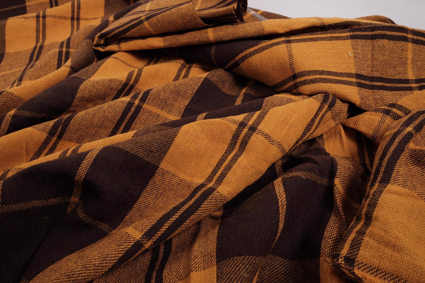 Tartain brown yellow  - extra wide heavy linen fabric- 847R