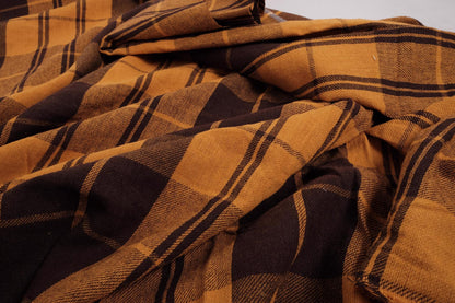 Tartain brown yellow  - extra wide heavy linen fabric- 847R