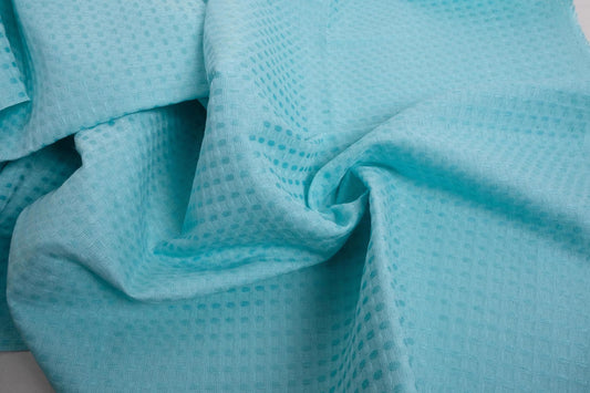 Waffle - aquamarine blue  - extra wide - linen fabric - 848VA