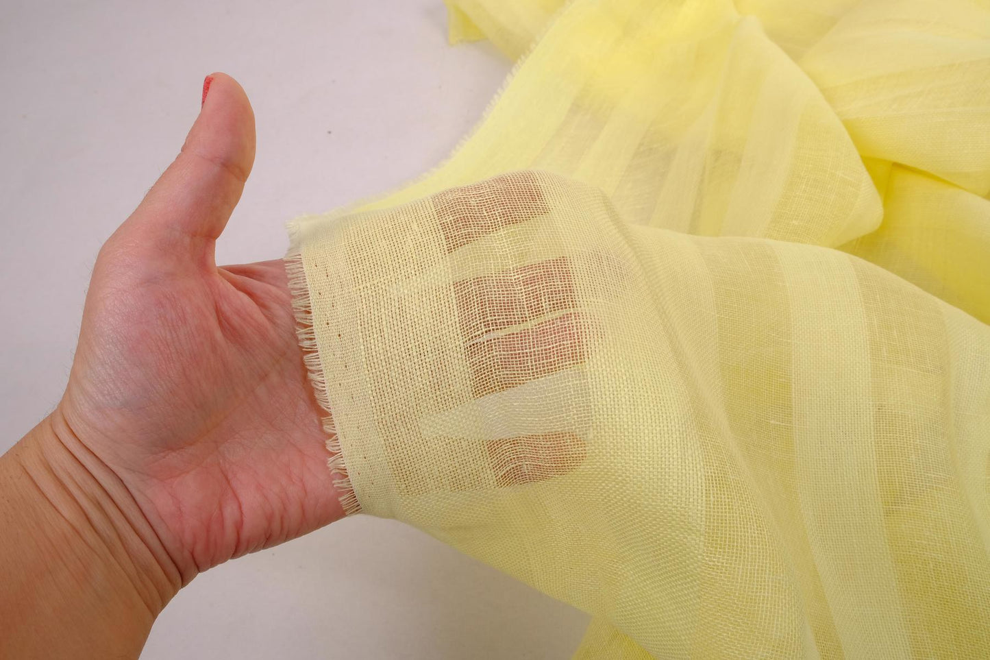 Sheer striped linen fabric-  pale yellow - WIDE - 716SH