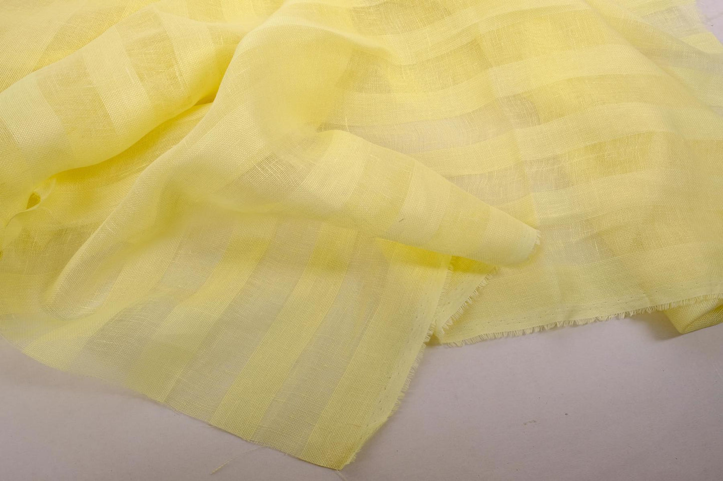Sheer striped linen fabric-  pale yellow - WIDE - 716SH