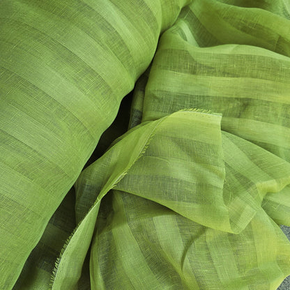 Sheer striped linen fabric -  electric green - WIDE - 200SH