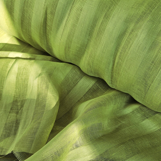 Sheer striped linen fabric -  electric green - WIDE - 200SH