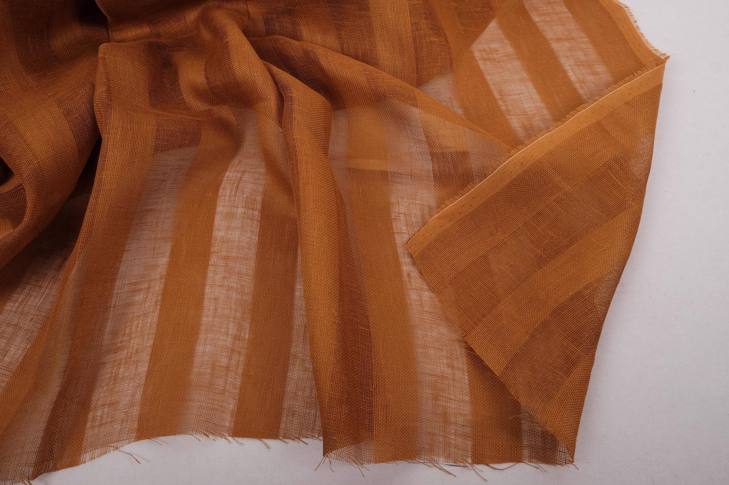Sheer striped linen fabric -  brown - WIDE - 198SH